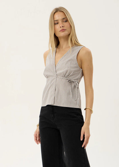 AFENDS Womens Tiara - Wrap Top - Olive Stripe