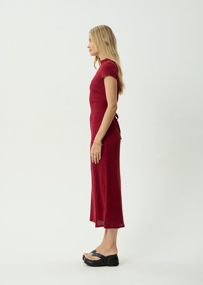 AFENDS Womens Elodie - Hemp Seersucker Midi Dress - Burgundy