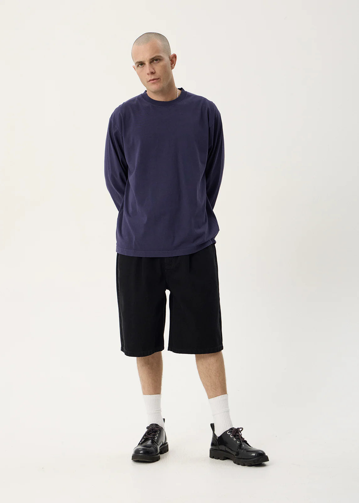 AFENDS Mens Genesis - Boxy Long Sleeve Tee - Washed Deep Sea