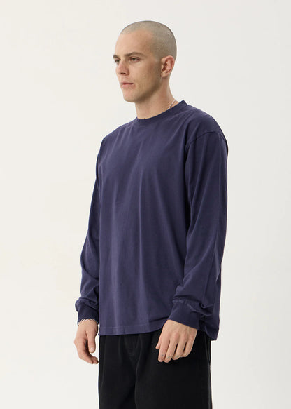 AFENDS Mens Genesis - Boxy Long Sleeve Tee - Washed Deep Sea