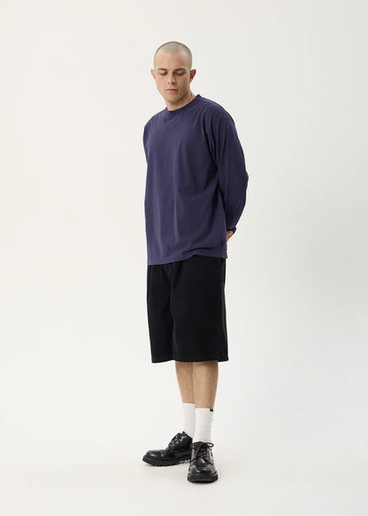 AFENDS Mens Genesis - Boxy Long Sleeve Tee - Washed Deep Sea