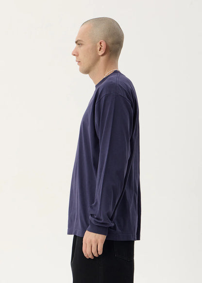 AFENDS Mens Genesis - Boxy Long Sleeve Tee - Washed Deep Sea