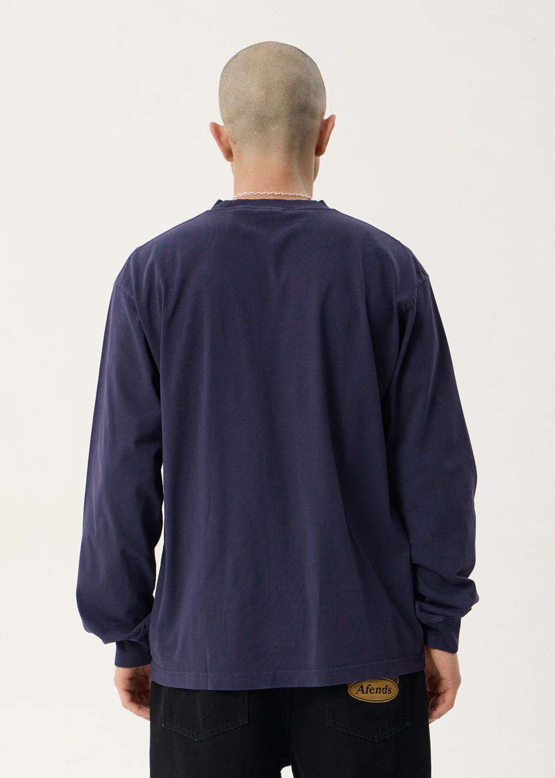 AFENDS Mens Genesis - Boxy Long Sleeve Tee - Washed Deep Sea