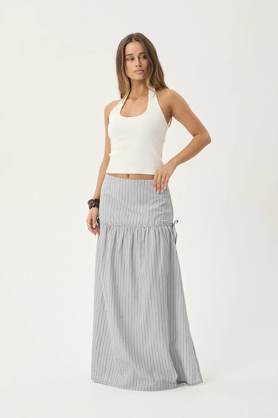AFENDS Womens Nadia - Maxi Skirt - Coffee / Blue Stripe