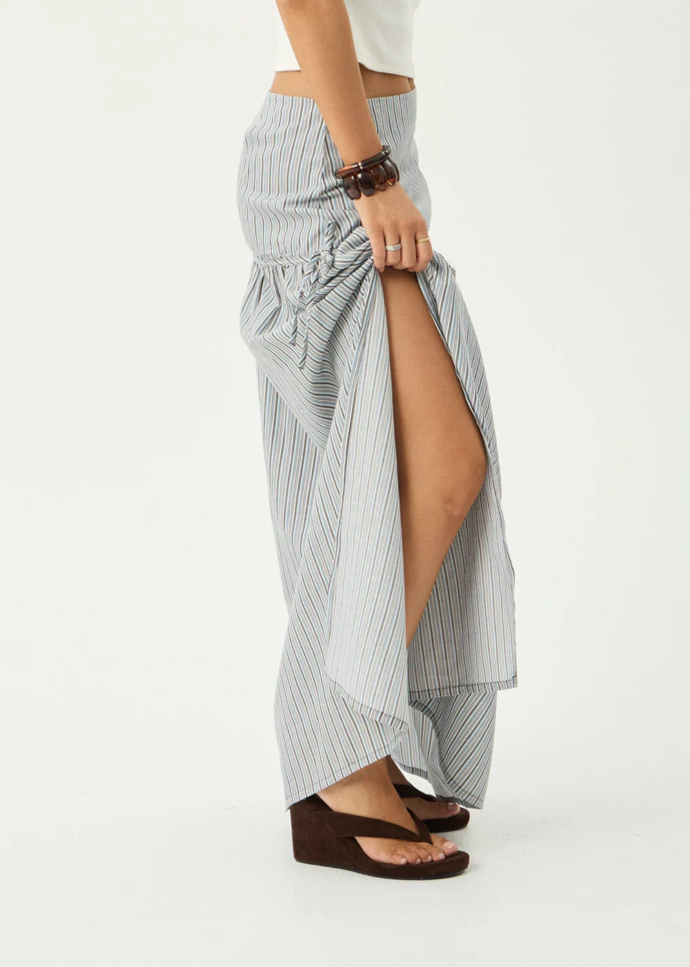 AFENDS Womens Nadia - Maxi Skirt - Coffee / Blue Stripe