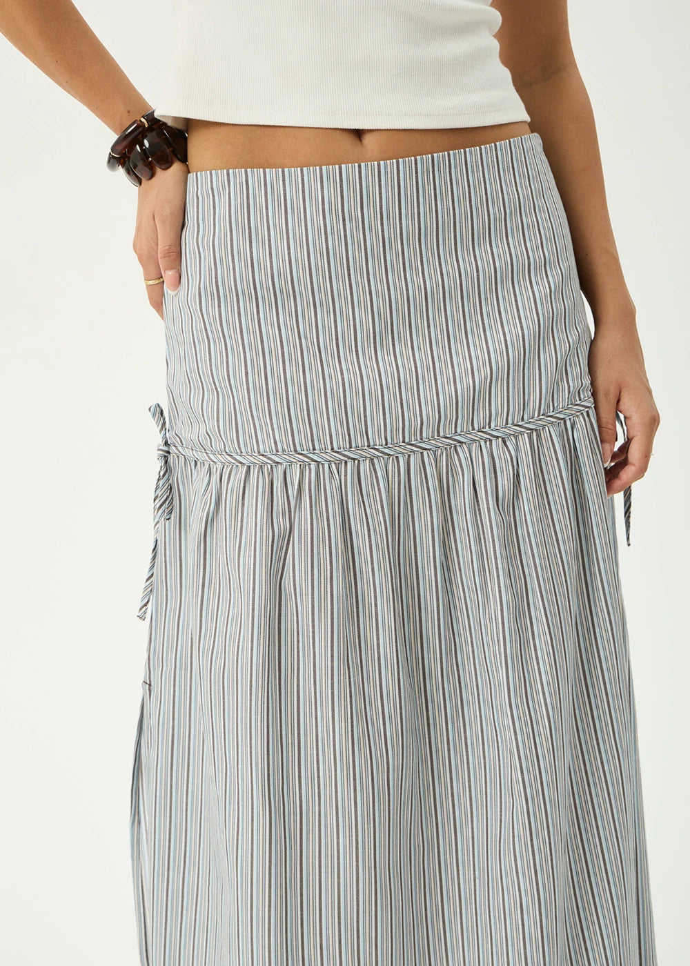 AFENDS Womens Nadia - Maxi Skirt - Coffee / Blue Stripe