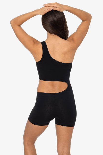 83047GD-SH - Garment Dye Asymmetrical Short Biketard