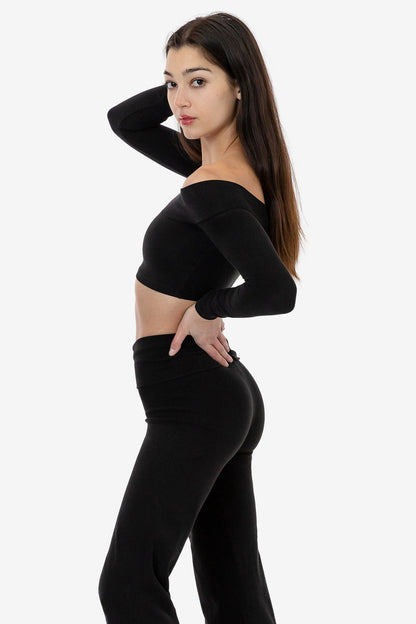 83074GD - Cotton Spandex Long Sleeve Off Shoulder Crop Top