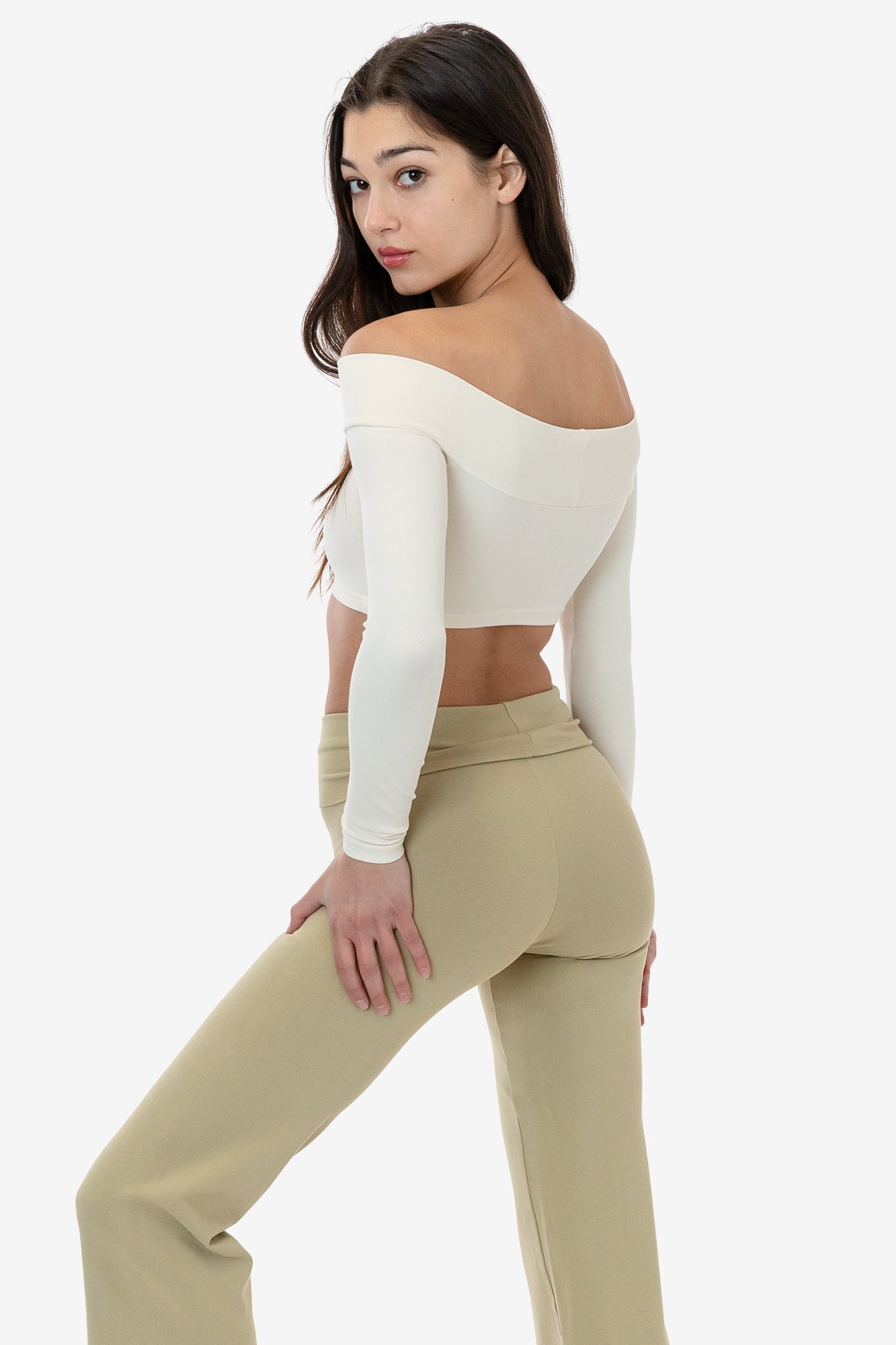 83074GD - Cotton Spandex Long Sleeve Off Shoulder Crop Top