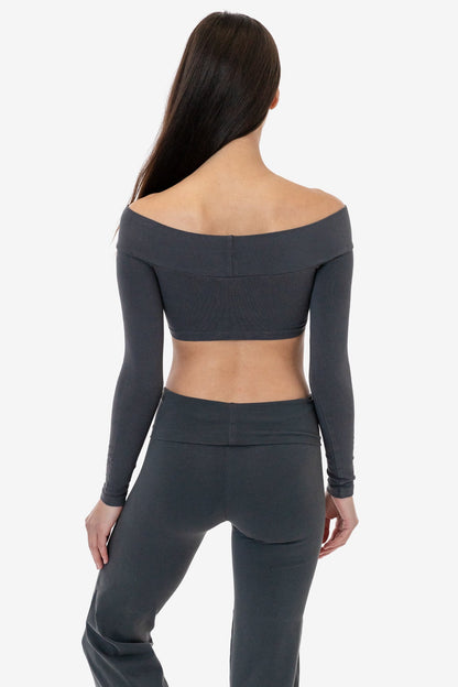 83074GD - Cotton Spandex Long Sleeve Off Shoulder Crop Top