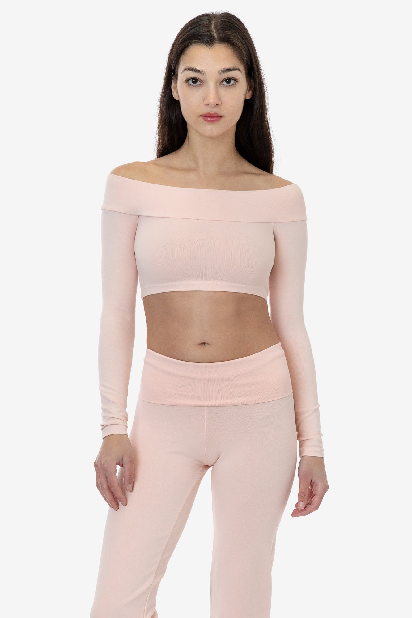 83074GD - Cotton Spandex Long Sleeve Off Shoulder Crop Top
