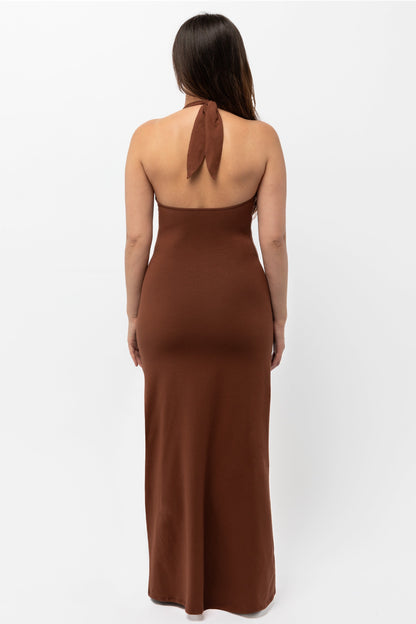 8374 - Cotton Spandex Halter Maxi Dress