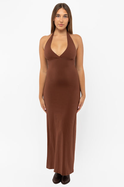 8374 - Cotton Spandex Halter Maxi Dress
