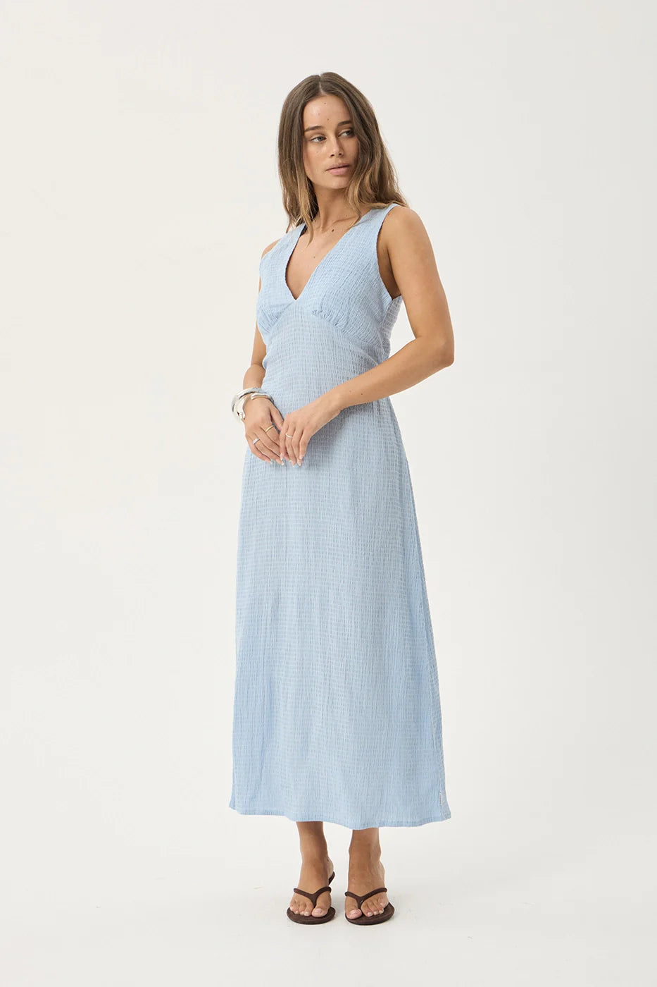 AFENDS Womens Tully - Seersucker Maxi Dress - Blue