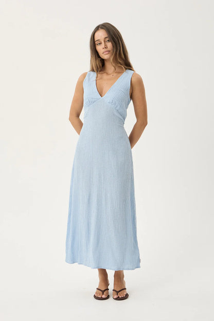 AFENDS Womens Tully - Seersucker Maxi Dress - Blue