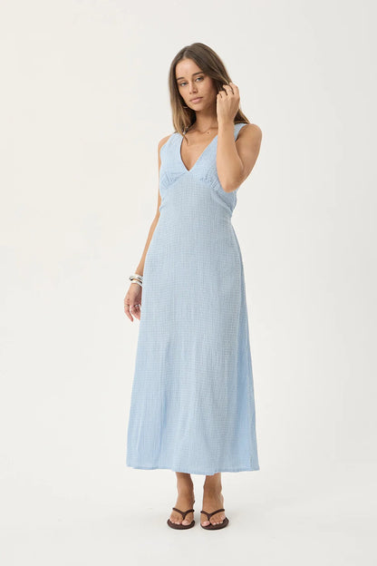 AFENDS Womens Tully - Seersucker Maxi Dress - Blue