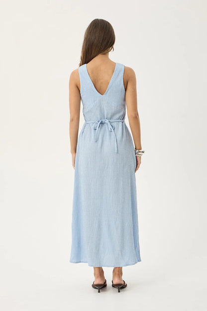 AFENDS Womens Tully - Seersucker Maxi Dress - Blue