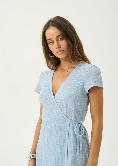 AFENDS Womens Farah - Seersucker Mini Wrap Dress - Blue