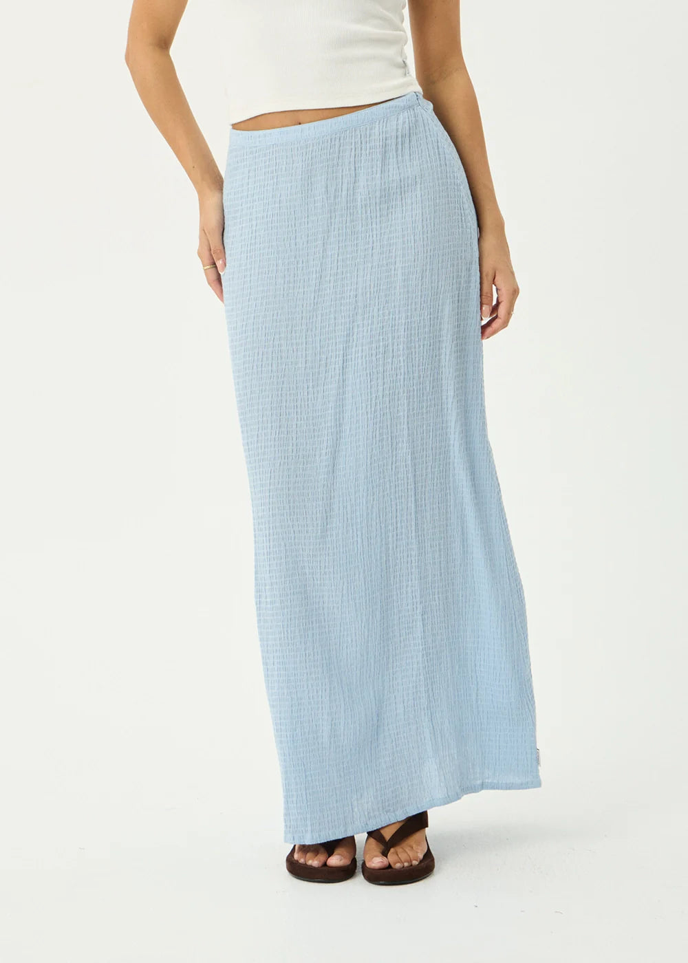 AFENDS Womens Lita - Seersucker Maxi Skirt - Blue