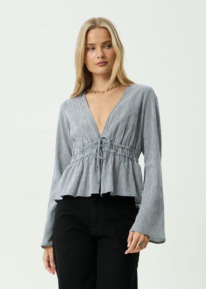 AFENDS Womens Annika - Long Sleeve Top - Indy Navy Check