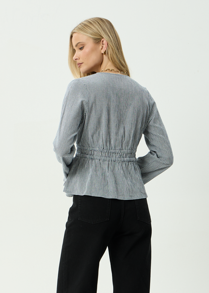 AFENDS Womens Annika - Long Sleeve Top - Indy Navy Check