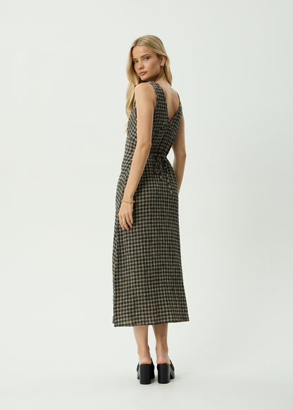 AFENDS Womens Tully - Seersucker Maxi Dress - Tan / Olive Check