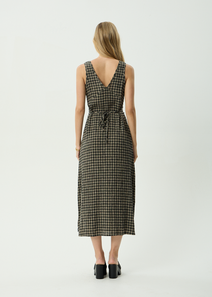 AFENDS Womens Tully - Seersucker Maxi Dress - Tan / Olive Check