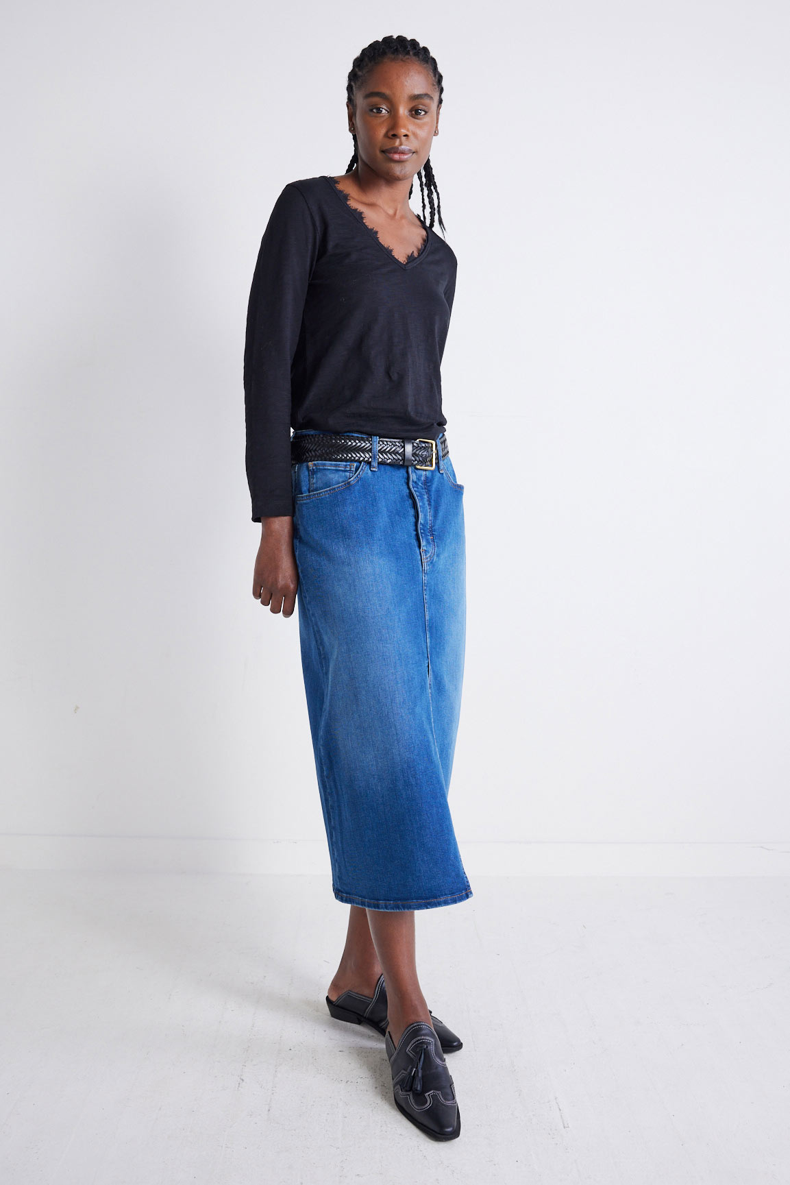 The 90's Denim Midi Skirt