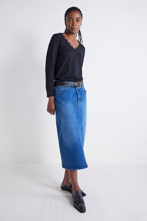 The 90's Denim Midi Skirt