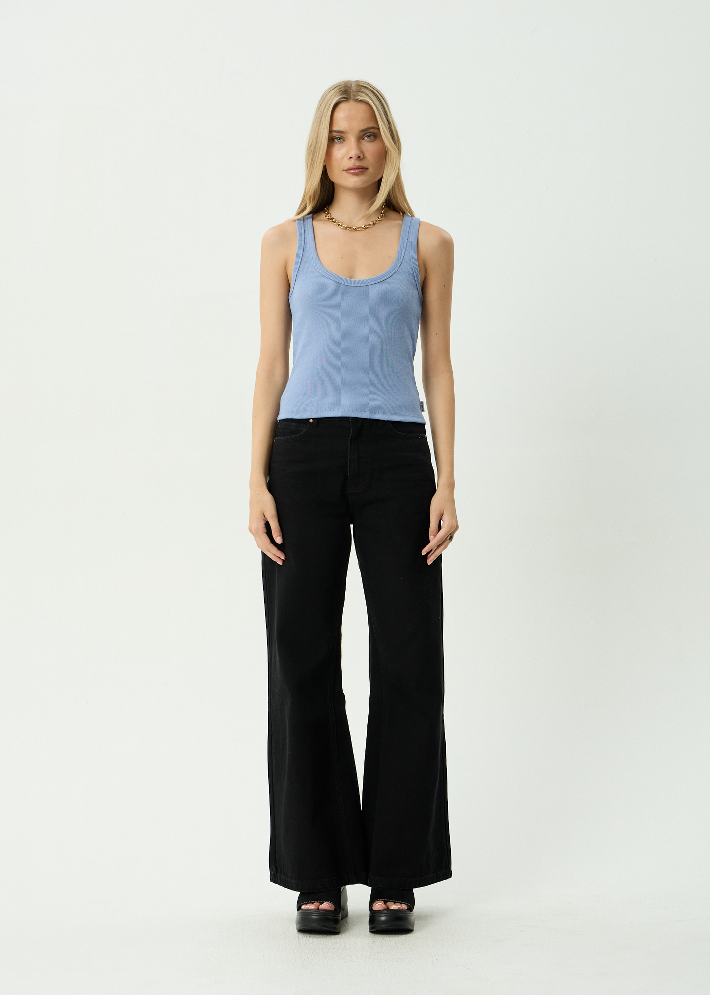 AFENDS Womens Layden - Rib Singlet - Slate Blue