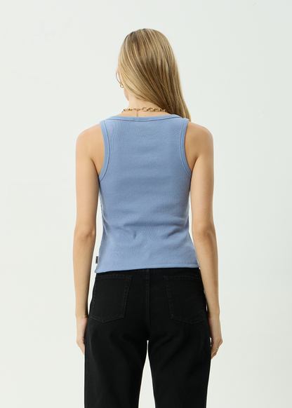 AFENDS Womens Layden - Rib Singlet - Slate Blue