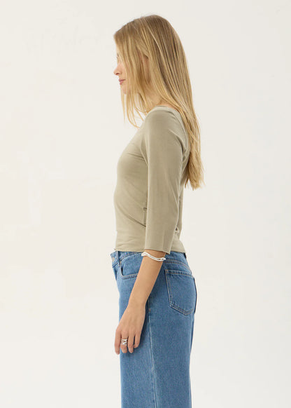 AFENDS Womens Dimi - 3/4 Sleeve Top - Grey