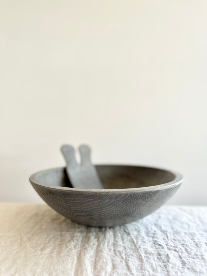 smoke wood bowls side angle with matching salad servers