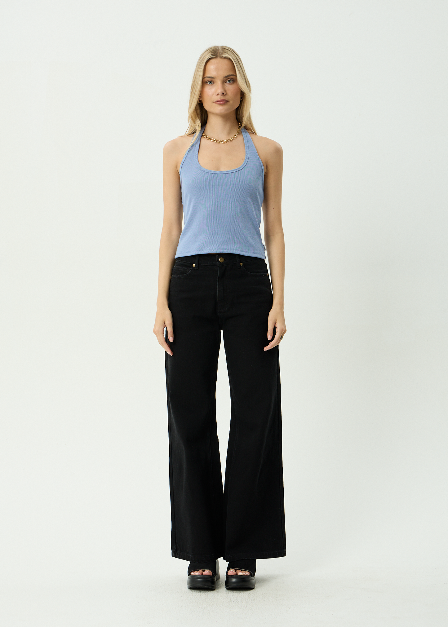 AFENDS Womens Basis - Rib Halter - Slate Blue