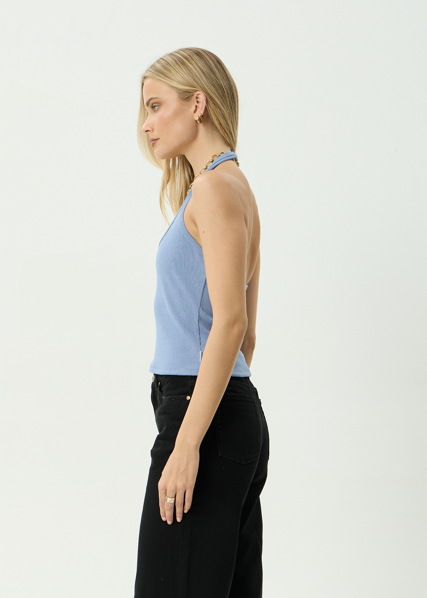 AFENDS Womens Basis - Rib Halter - Slate Blue