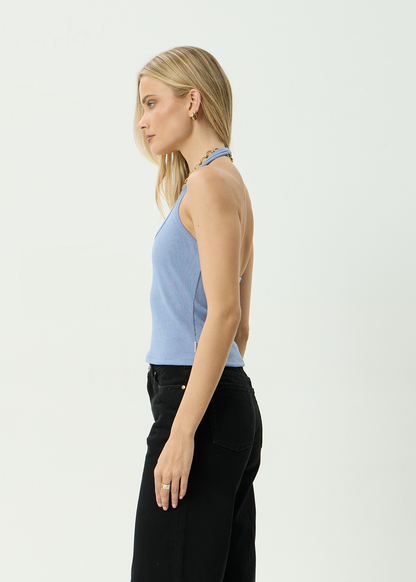 AFENDS Womens Basis - Rib Halter - Slate Blue