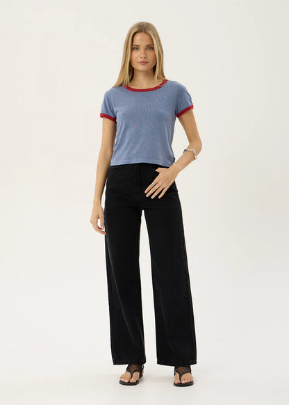 AFENDS Womens Carmen - Baby Ringer Tee - Slate Blue / Ketchup