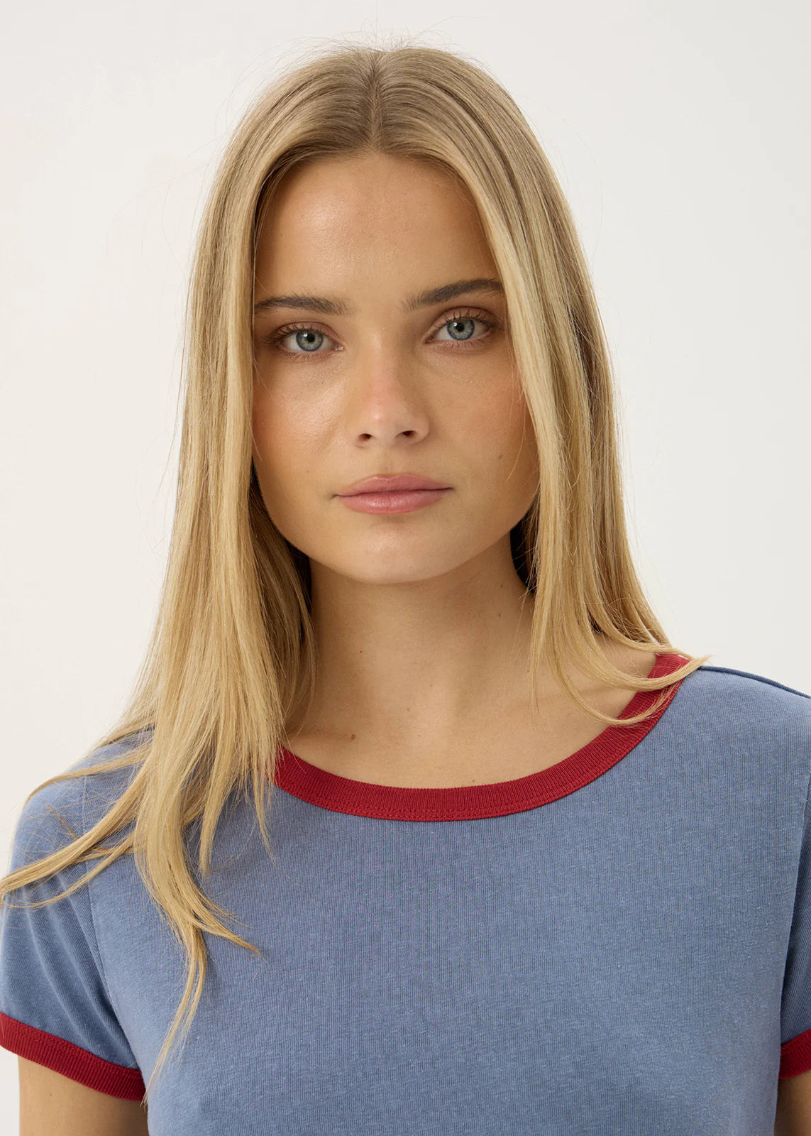 AFENDS Womens Carmen - Baby Ringer Tee - Slate Blue / Ketchup