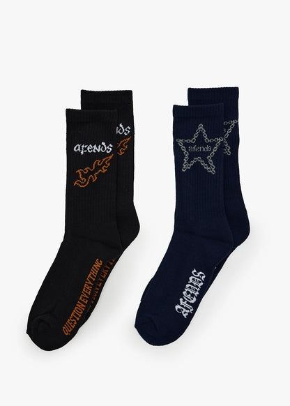AFENDS Mens Chain Treble - Socks Two Pack - Multi