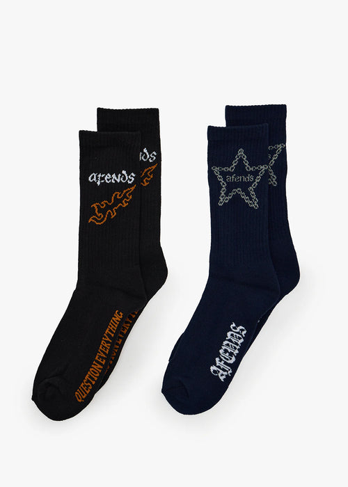 AFENDS Mens Chain Treble - Socks Two Pack - Multi