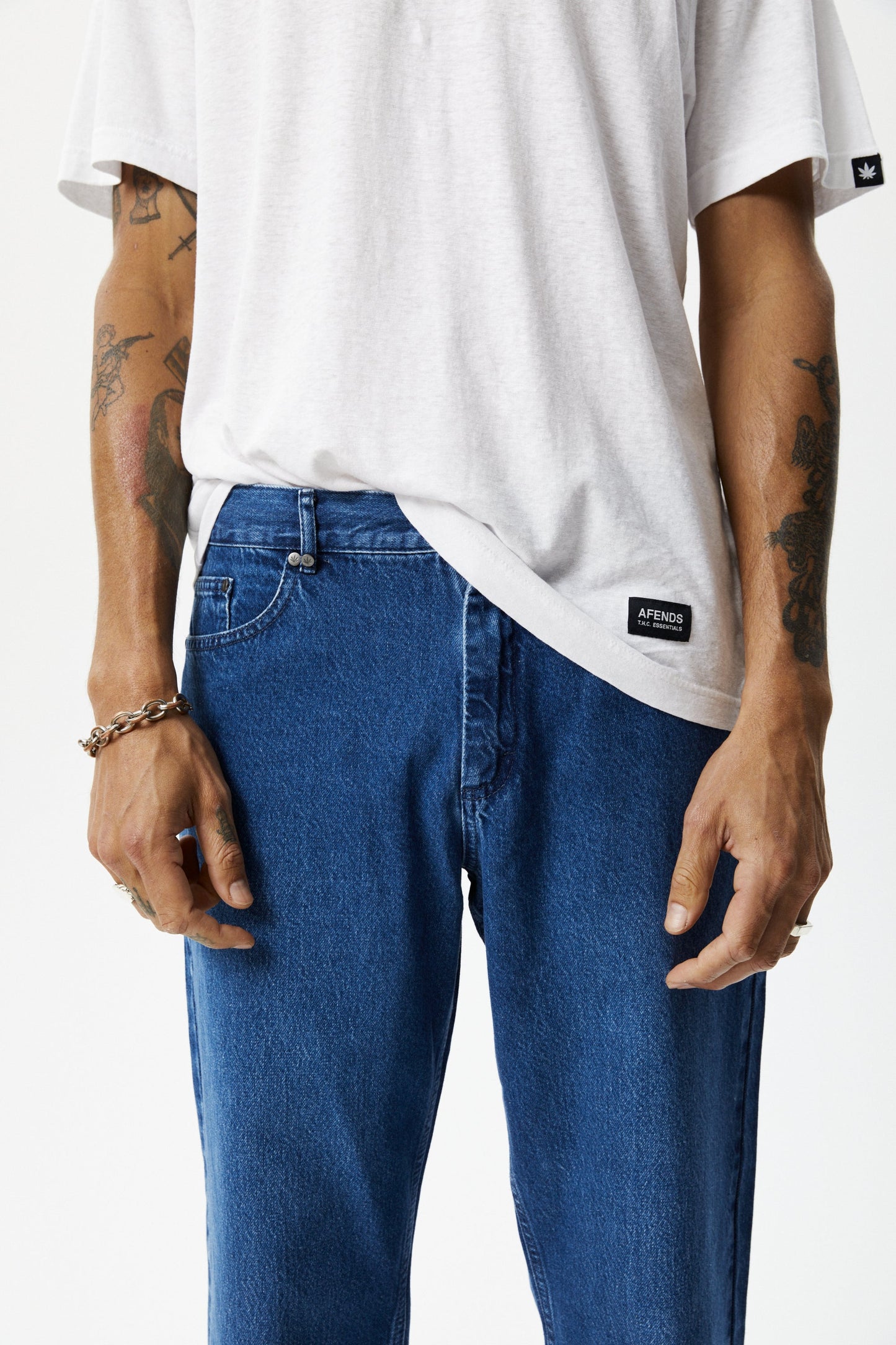 AFENDS Mens Ninety Twos - Denim Relaxed Jean - Authentic Blue