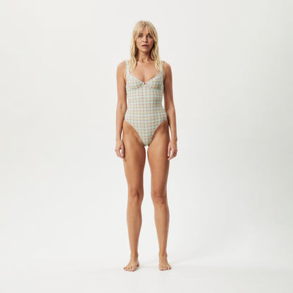 AFENDS Womens Kali - Check One Piece - Pistachio Check