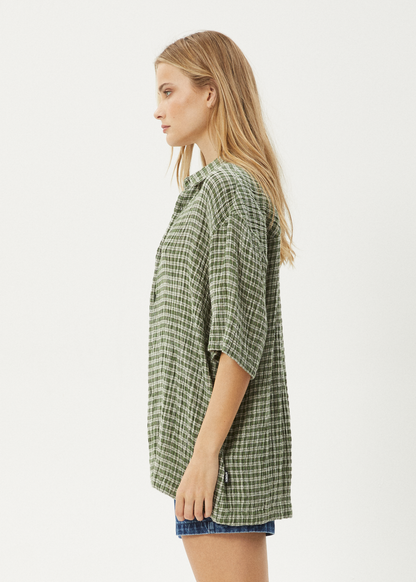 AFENDS Mens Base - Short Sleeve Shirt - Deep Green Check
