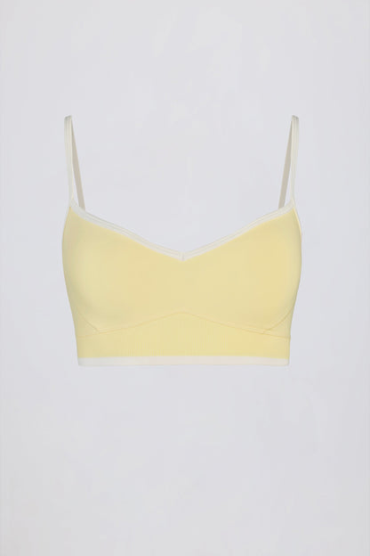 Soft Active Sweetheart-Neck Contrast Sports Bra in Lemon