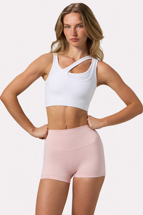 Seamless Soft Rib Asymmetric Sports Bra in White