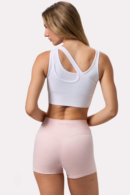 Seamless Soft Rib Asymmetric Sports Bra in White
