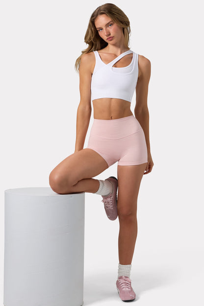 Seamless Soft Rib Asymmetric Sports Bra in White