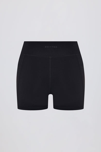 Soft Active V-Waist Pocket Mini Shorts in Black