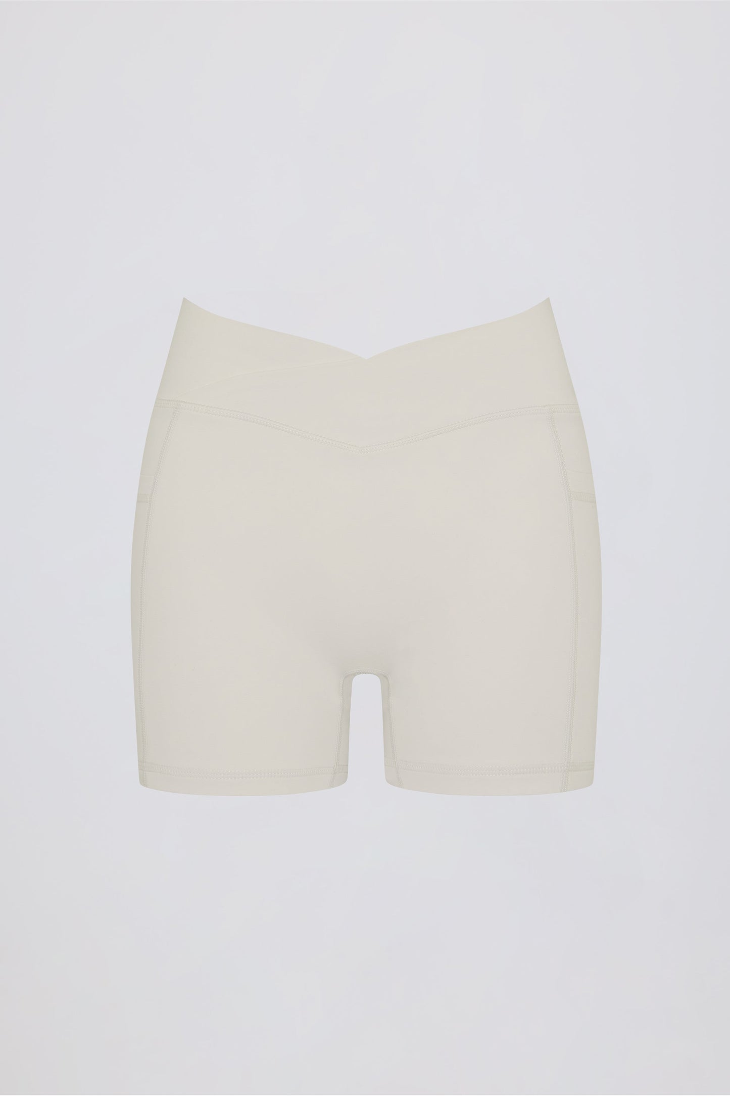 Soft Active Pocket V-Waist Mini Shorts in Oat