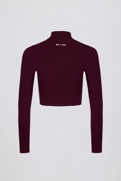 Soft Active Zip-Up Cropped Jacket in Burgundy